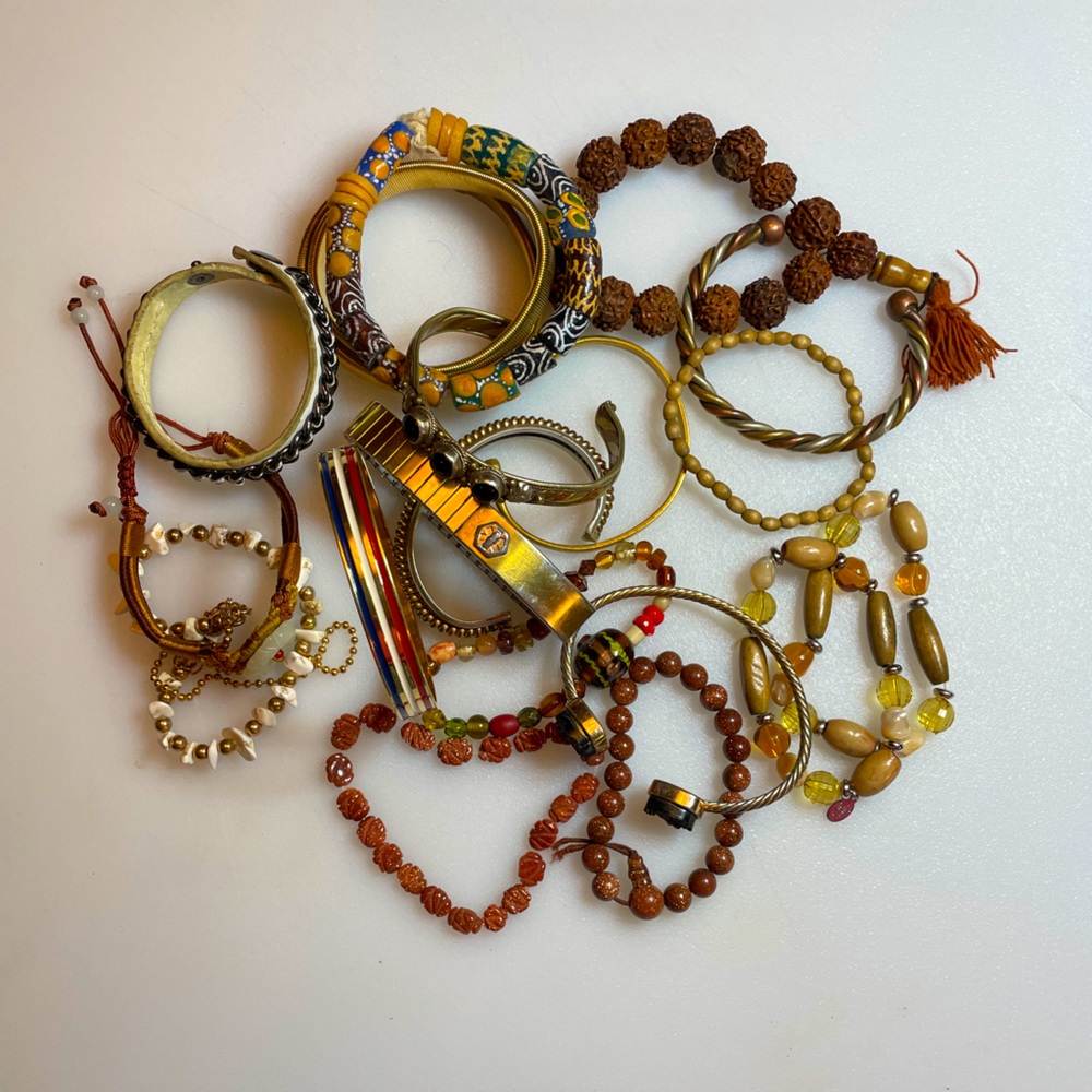 LOT I: Gold, copper, silver, vintage Tommy Hilfiger, goldstone, onyx, BRACELETS